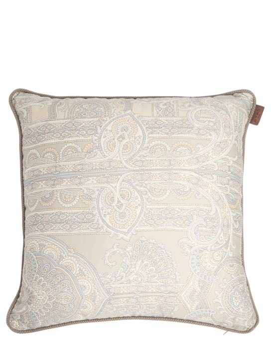 Etro: Chain embroidered cushion - Beige/White - ecraft_0 | Luisa Via Roma