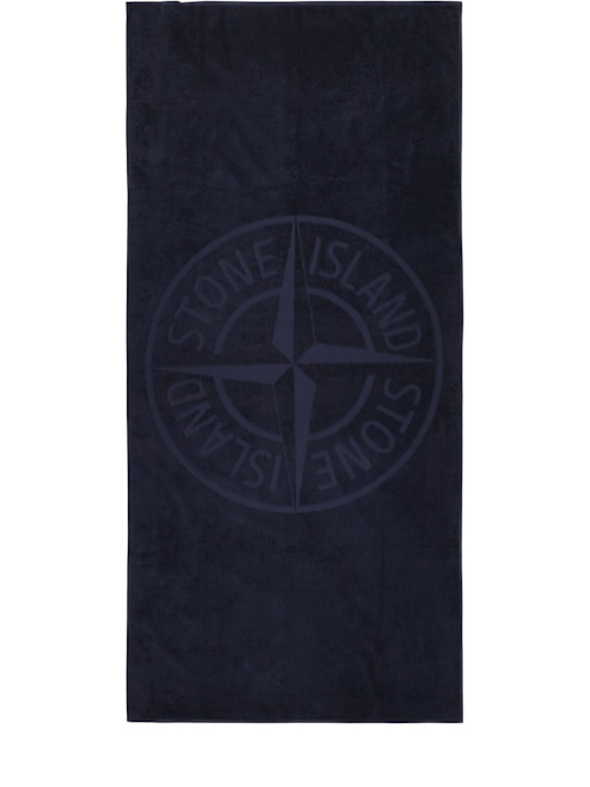 Stone Island Junior: Cotton terry beach towel w/logo - Blue - kids-boys_0 | Luisa Via Roma