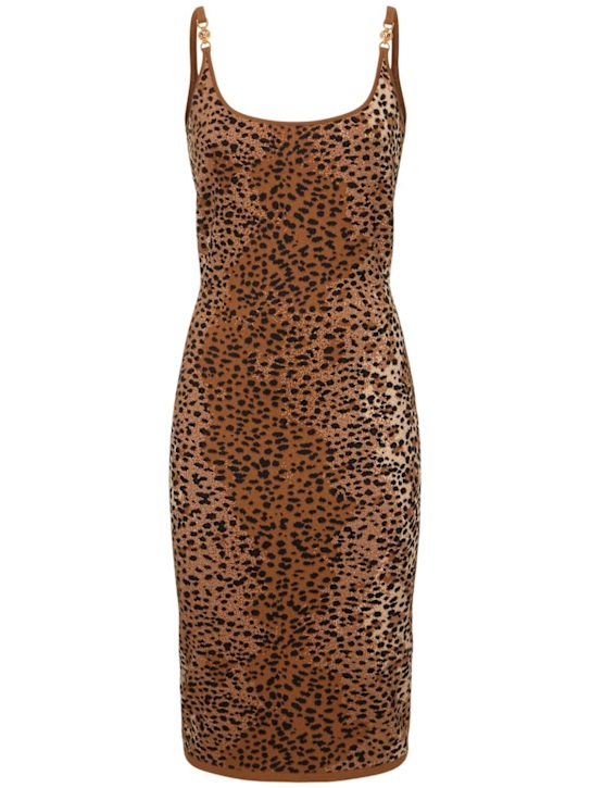 Versace: Vestito in misto cotone animalier jacquard - Marrone - women_0 | Luisa Via Roma
