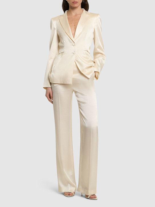 Alberta Ferretti: Tailored satin straight pants - Ivory - women_1 | Luisa Via Roma