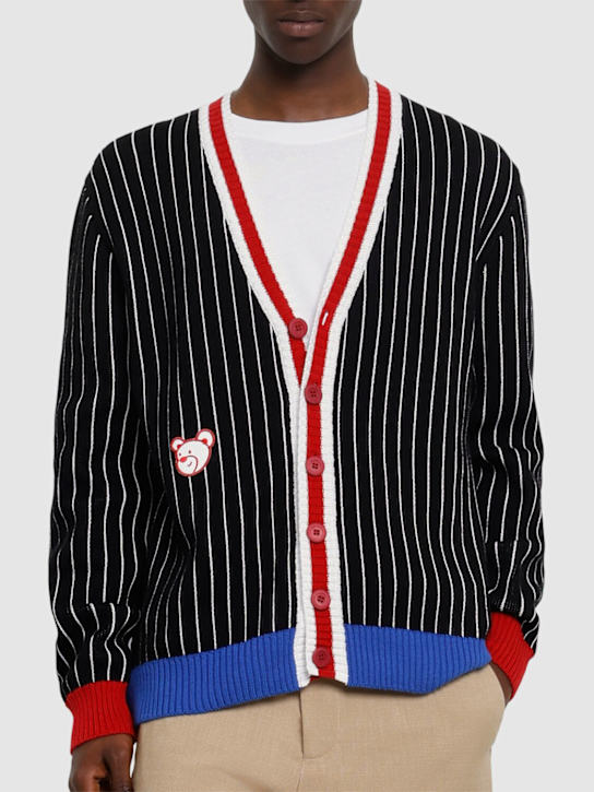 InBetweeners: Unisex striped cotton cardigan - Nero/Black - men_2 | Luisa Via Roma