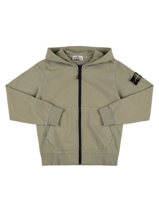 Stone Island Junior: コットンジャージージップフーディー - カーキ - kids-boys_0 | Luisa Via Roma