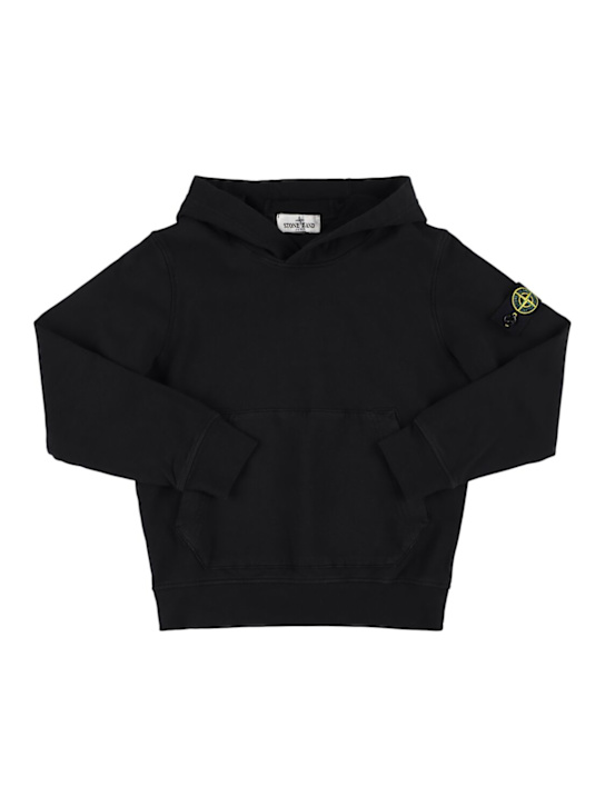 Stone Island Junior: Cotton jersey hoodie - Black - kids-boys_0 | Luisa Via Roma