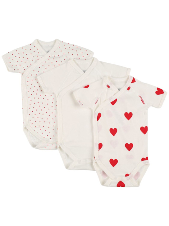 Petit Bateau: Set of 3 cotton jersey bodysuits - White/Red - kids-girls_0 | Luisa Via Roma