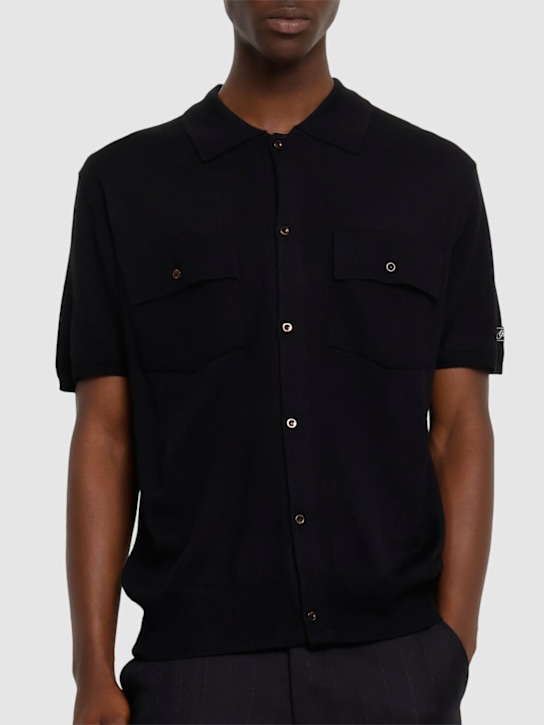 After Pray: Maurice polo knit cardigan - Black - men_2 | Luisa Via Roma