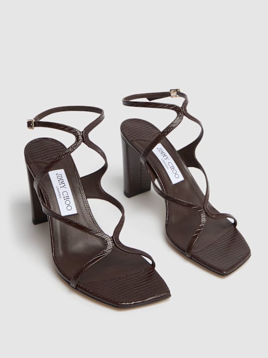 Jimmy Choo: 85mm Azie lizard print leather sandals - Dark Brown - women_2 | Luisa Via Roma