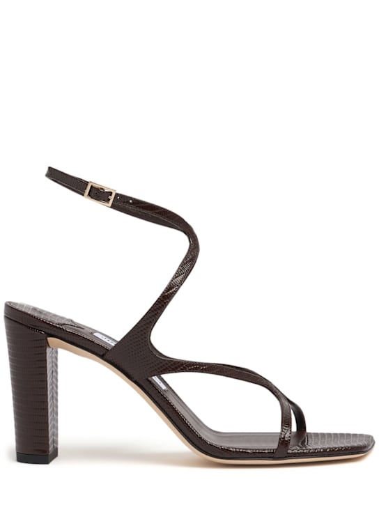 Jimmy Choo: 85mm Azie lizard print leather sandals - Dark Brown - women_0 | Luisa Via Roma