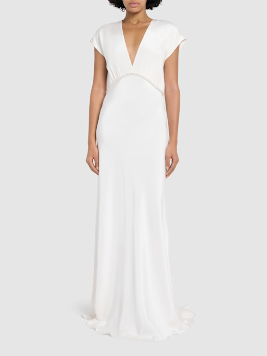 Max Mara: Burano silk crepe de chine long dress - women_1 | Luisa Via Roma