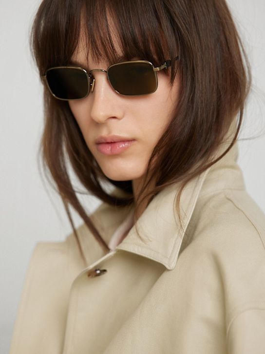 Miu Miu: Squared metal sunglasses - Gold/Brown - women_1 | Luisa Via Roma
