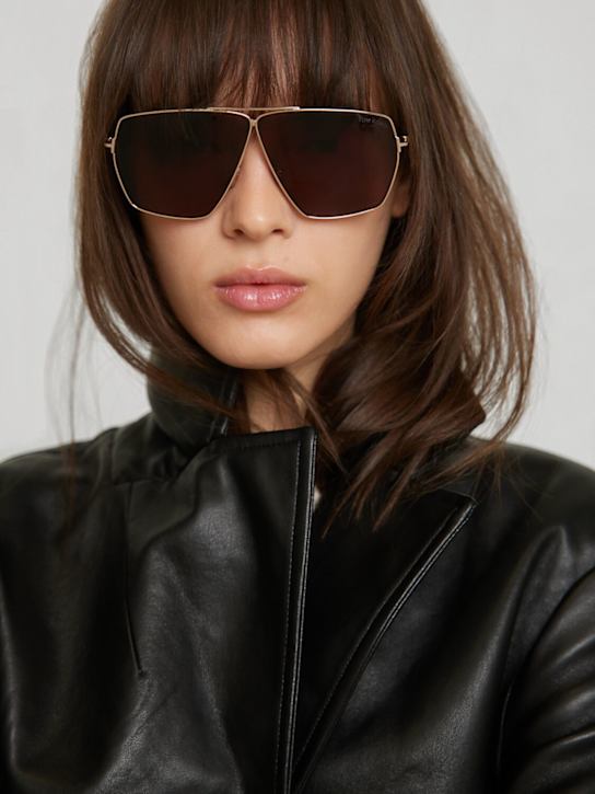 Tom Ford: Stella squared metal sunglasses - Shiny Rose Gold - men_1 | Luisa Via Roma