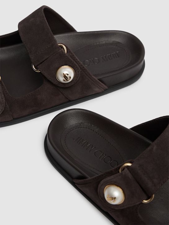 Jimmy Choo: 25mm Fayence suede sandals - Dark Brown - women_3 | Luisa Via Roma