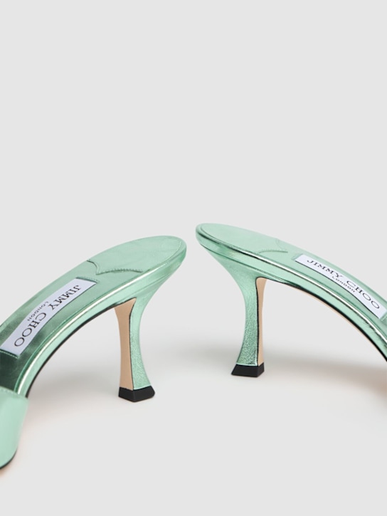 Jimmy Choo: 70mm Skye metallic leather mules - Light Blue - women_3 | Luisa Via Roma