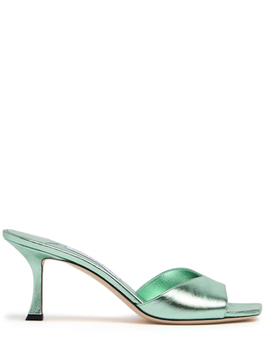 Jimmy Choo: 70mm Skye metallic leather mules - Light Blue - women_0 | Luisa Via Roma