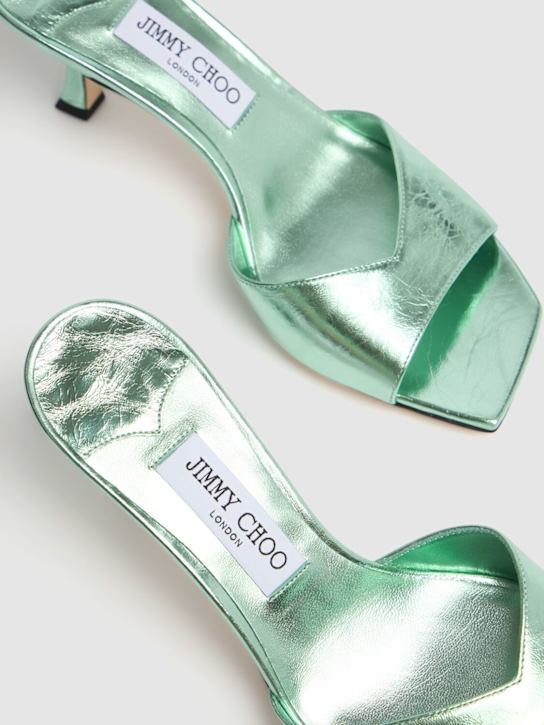 Jimmy Choo: 70mm Skye metallic leather mules - Light Blue - women_4 | Luisa Via Roma