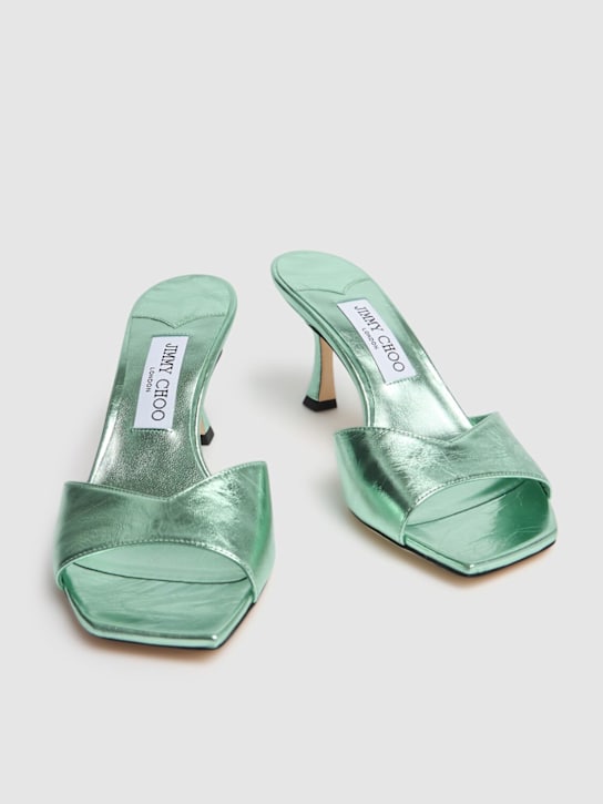 Jimmy Choo: 70mm Skye metallic leather mules - Light Blue - women_2 | Luisa Via Roma