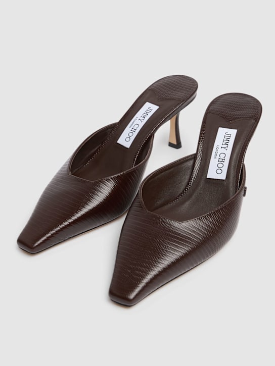 Jimmy Choo: 65mm Vivi lizard print leather mules - Dark Brown - women_2 | Luisa Via Roma