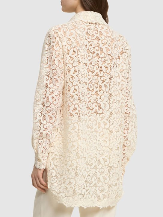 Ermanno Scervino: Cotton blend lace long sleeve shirt - White - women_2 | Luisa Via Roma