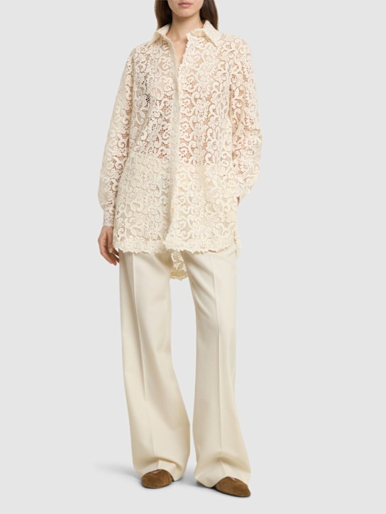 Ermanno Scervino: Cotton blend lace long sleeve shirt - White - women_1 | Luisa Via Roma