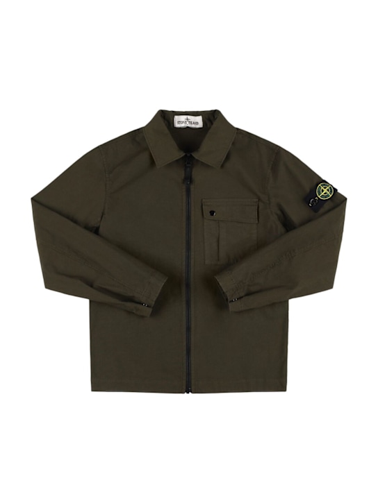 Stone Island Junior: コットンブレンドオーバーシャツ - ミリタリーグリーン - kids-boys_0 | Luisa Via Roma