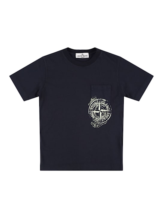 Stone Island Junior: コットンジャージーTシャツ - ブルー - kids-boys_0 | Luisa Via Roma