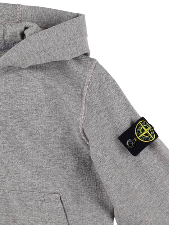 Stone Island Junior: 棉质平纹针织拉链开合连帽卫衣 - 灰色 - kids-boys_1 | Luisa Via Roma