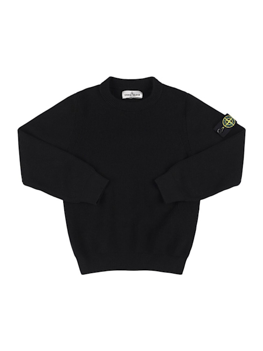 Stone Island Junior: Suéter de punto de algodón - Negro - kids-boys_0 | Luisa Via Roma