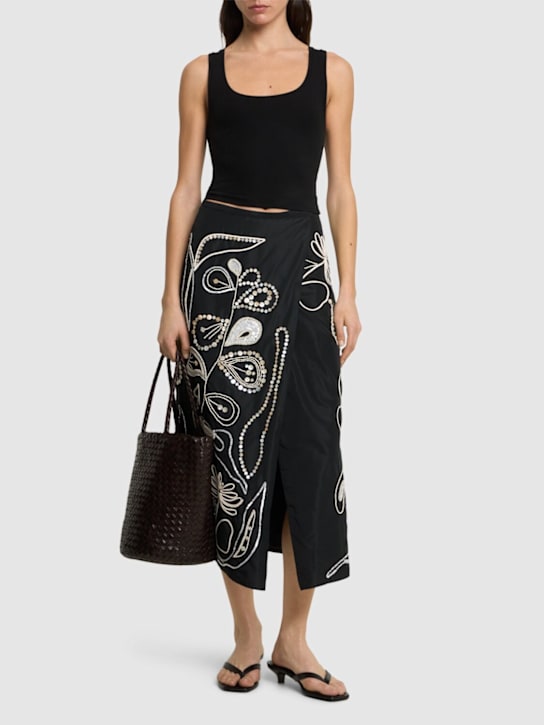 Forte_forte: Pearl suite embroidered taffeta sarong - Black - women_1 | Luisa Via Roma