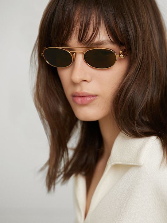 Miu Miu: Round metal sunglasses - Gold/Brown - women_1 | Luisa Via Roma
