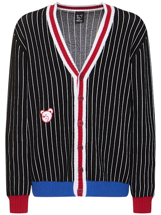 InBetweeners: Unisex striped cotton cardigan - Nero/Black - men_0 | Luisa Via Roma
