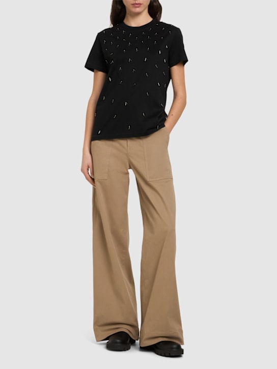 Moncler: Beaded embroidery cotton t-shirt - women_1 | Luisa Via Roma