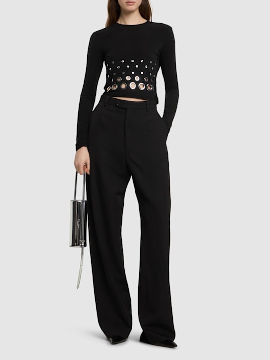 Embellished solid jersey second skin top - Thumbnail 2