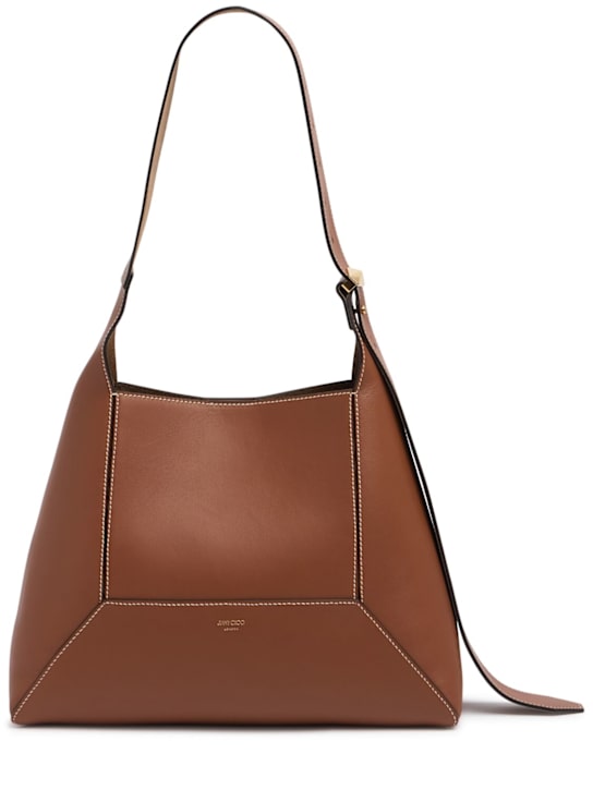 Jimmy Choo: Medium Diamond soft shiny leather bag - Tan/Ecru - women_0 | Luisa Via Roma