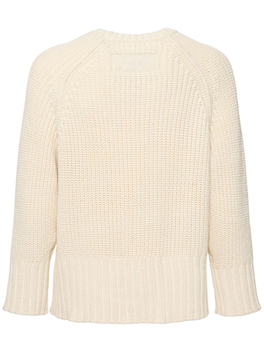 LOW CLASSIC: Chunky rib knit cotton blend sweater - Ivory - women_3 | Luisa Via Roma