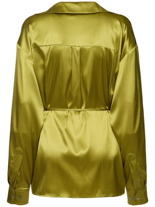 Dries Van Noten: Cedo stretch silk satin wrapped shirt - Green - women_4 | Luisa Via Roma