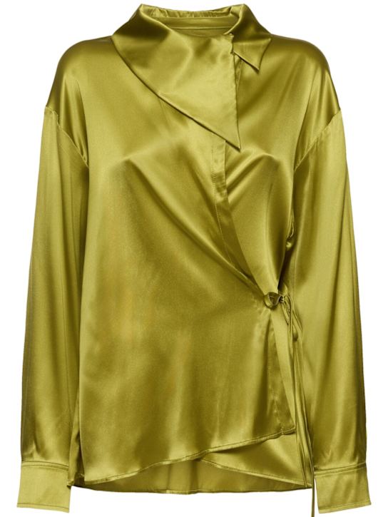 Dries Van Noten: Cedo stretch silk satin wrapped shirt - Green - women_0 | Luisa Via Roma