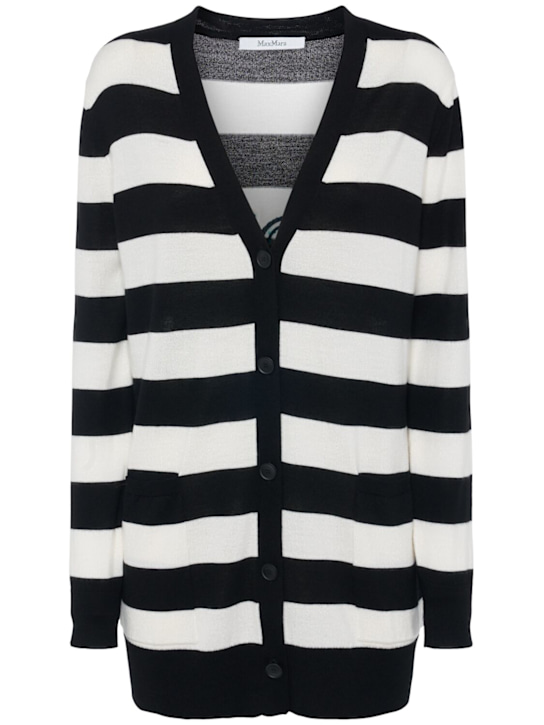 Max Mara: Fiemme striped wool cardigan - Black/Multi - women_0 | Luisa Via Roma