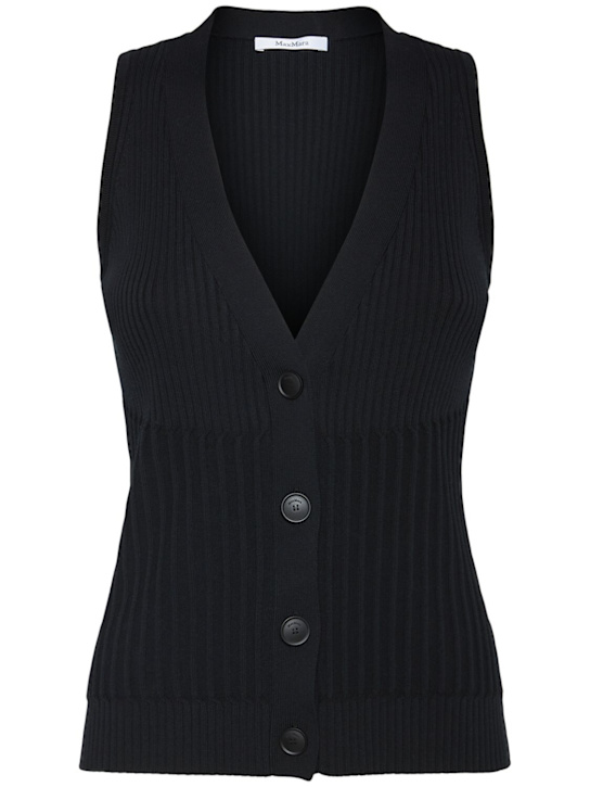 Max Mara: Bimba knitted cotton blend vest - Black - women_0 | Luisa Via Roma