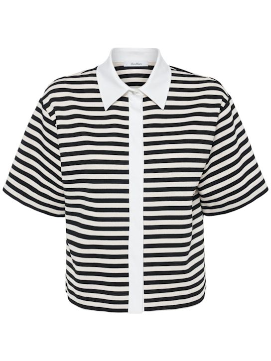 Max Mara: Wilson striped jersey knit top - White/Black - women_0 | Luisa Via Roma
