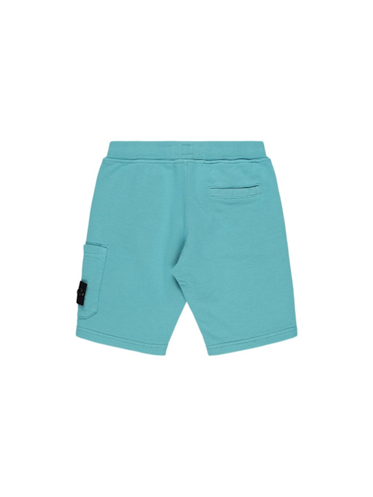Stone Island Junior: Cotton terry cargo shorts - Light Blue - kids-boys_2 | Luisa Via Roma