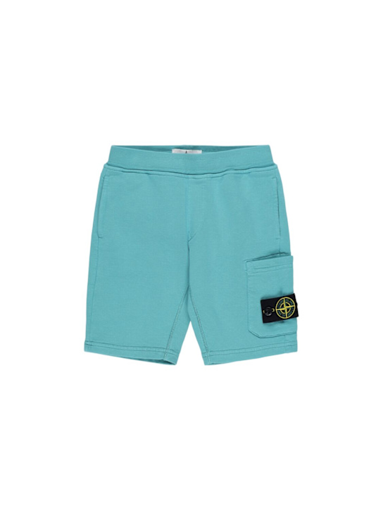Stone Island Junior: Cotton terry cargo shorts - Light Blue - kids-boys_0 | Luisa Via Roma