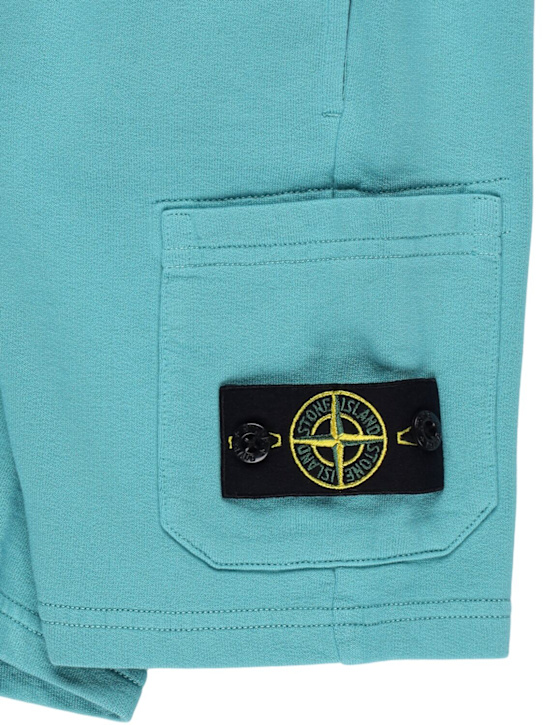 Stone Island Junior: Cotton terry cargo shorts - Light Blue - kids-boys_1 | Luisa Via Roma