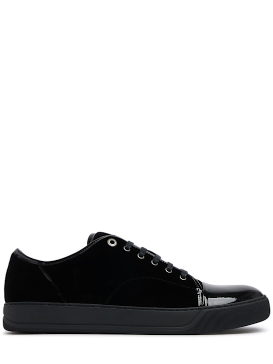 Lanvin: Velour & leather low top sneakers - men_0 | Luisa Via Roma