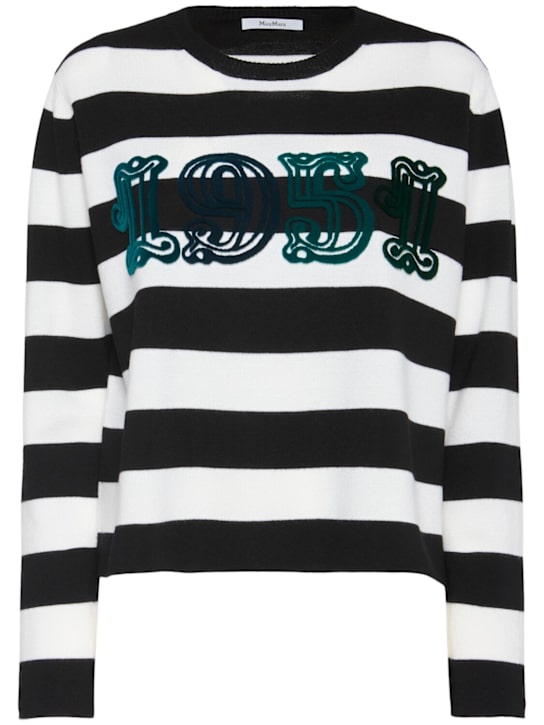 Max Mara: Viterbo wool crewneck sweater - Black/Multi - women_0 | Luisa Via Roma