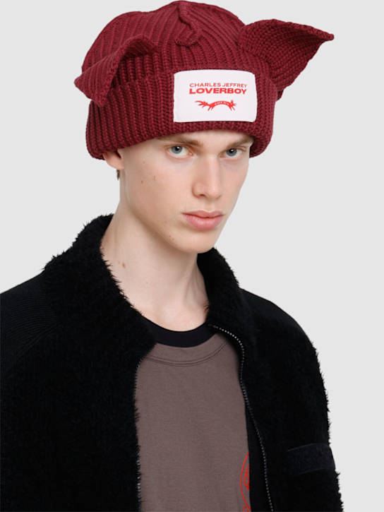 Charles Jeffrey LOVERBOY: Chunky ear beanie - Bordeaux - men_2 | Luisa Via Roma
