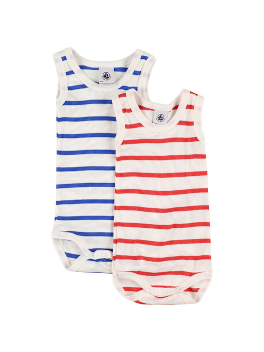 Petit Bateau: Set di 2 body in jersey di cotone a righe - Rosso/Blu - kids-boys_0 | Luisa Via Roma