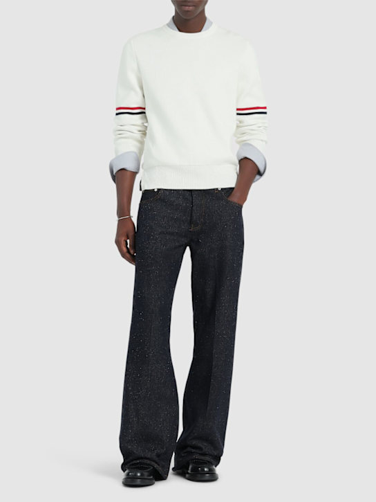 Thom Browne: Milano stitch crewneck cotton sweater - White - men_1 | Luisa Via Roma