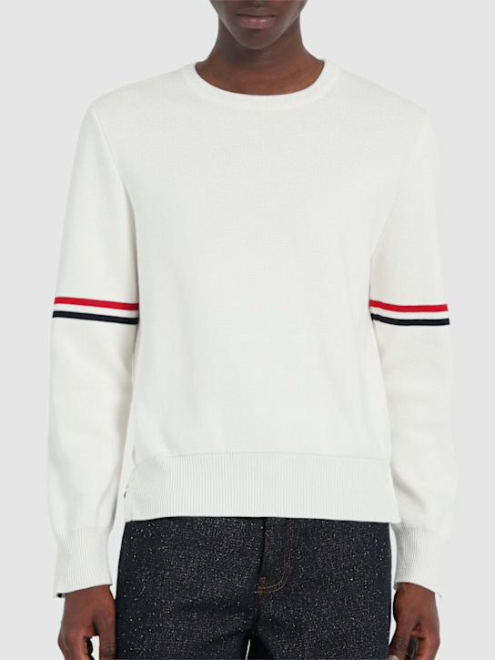 Thom Browne: Milano stitch crewneck cotton sweater - White - men_2 | Luisa Via Roma