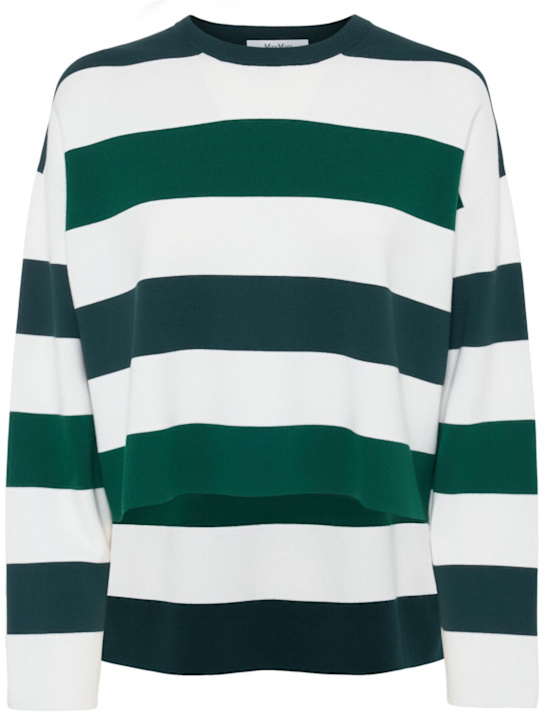 Max Mara: Jesone stretch viscose blend sweater - Green/White - women_0 | Luisa Via Roma