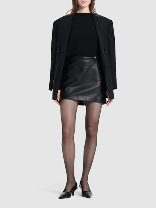 Versace: Leather plongé mini skirt w/logo - Black - women_1 | Luisa Via Roma