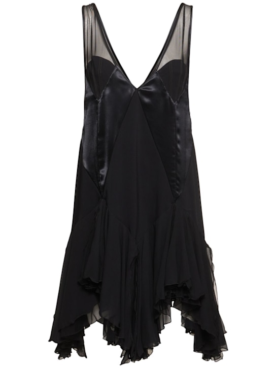 The Attico: Cady satin & tulle mini dress - Black - women_0 | Luisa Via Roma